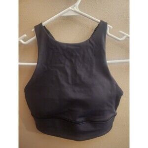 Lululemon Energy Bra High Neck Long Line Size 4 Padded Strappy Solid Black